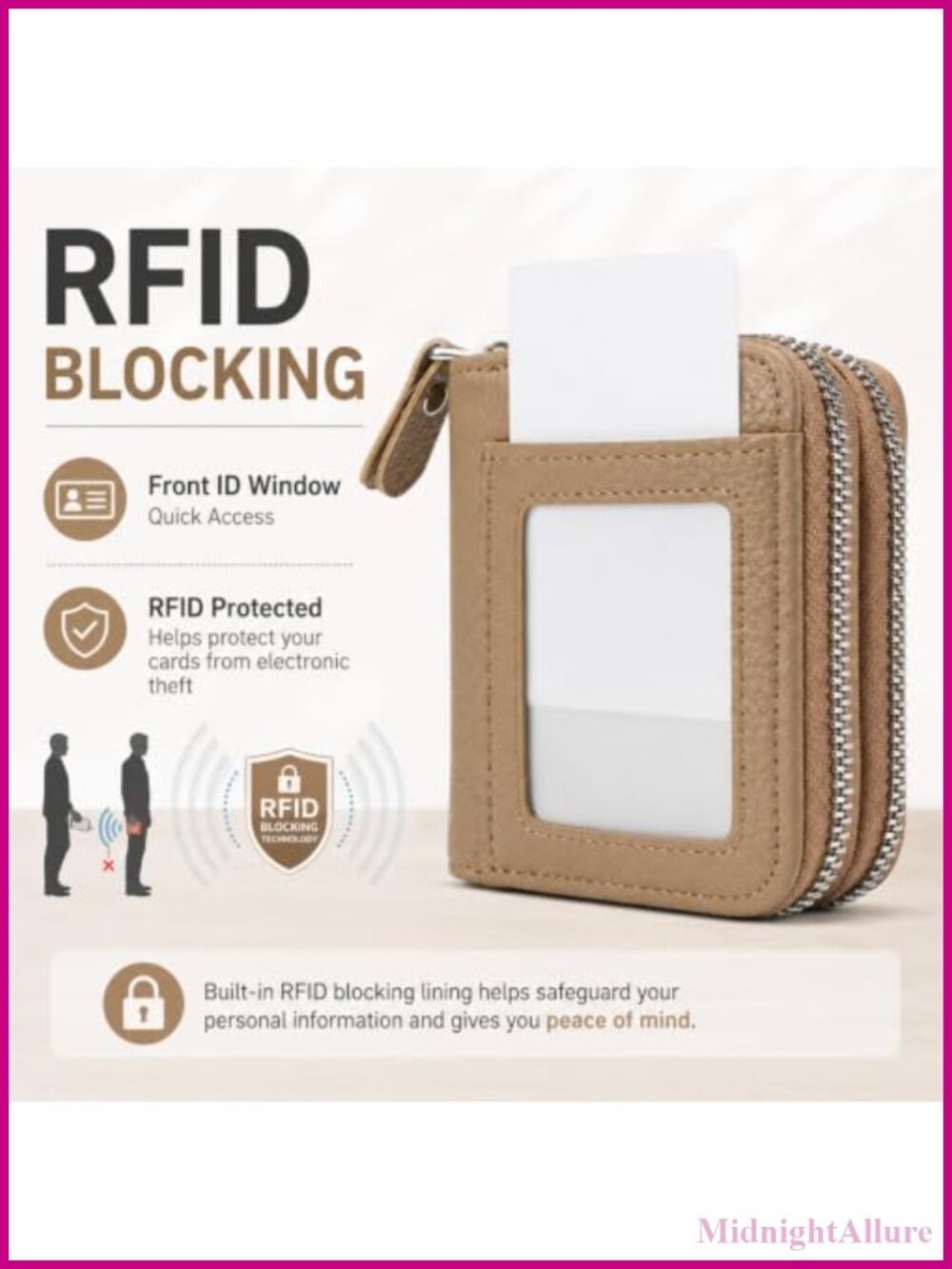Small RFID Blocking Faux Leather Card Holder Wallet with ID Window - Picture 5 of 5